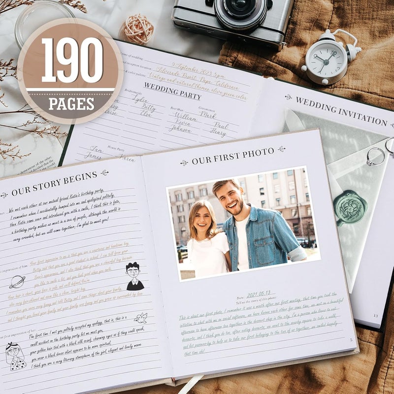 Lanpn Wedding Anniversary Journal Book, Linen Dating 1st to 70th Couple Memory Book Wedding Scrapbook, 190 Pages Love Stories Notebook Newlywed Marriage Anniversary Bridal Shower Gift, Beige - Image 3